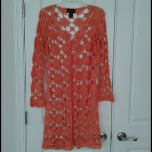Crochet Peach Cardigan Duster Topper - Size Small